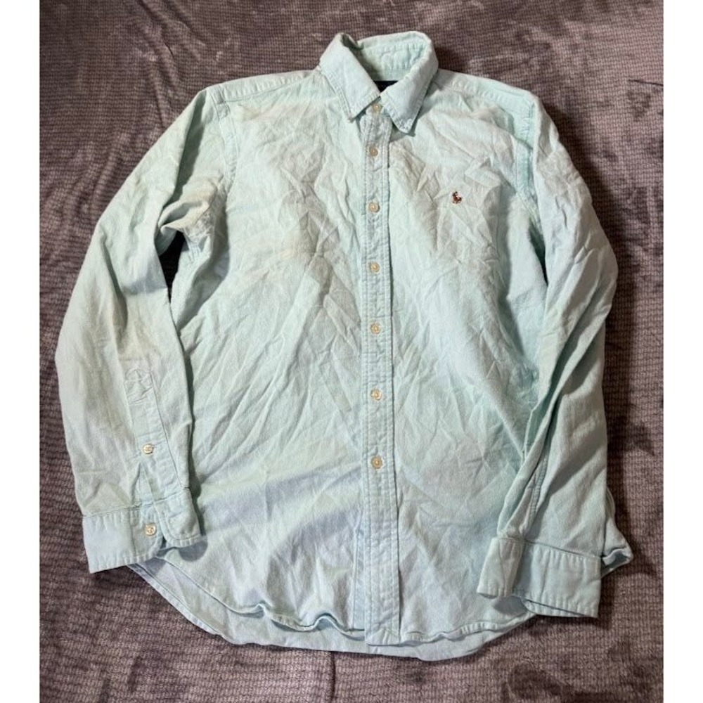 Ralph Lauren Mens Slim Fit Stretch Oxford Shirt Mint Green Long Sleeve LG
